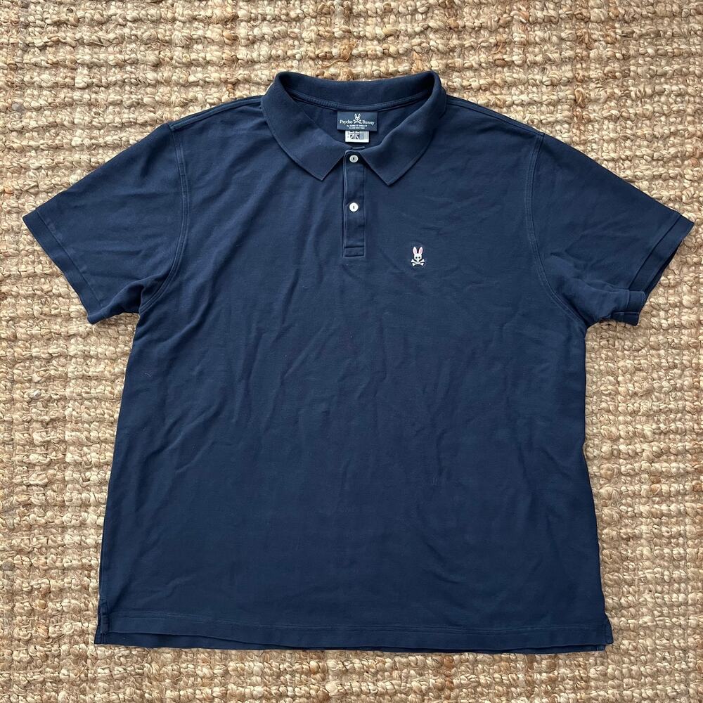Psycho Bunny Pima Cotton Polo Shirt Men’s 3XL Navy Classic Fit EUC Pink Logo